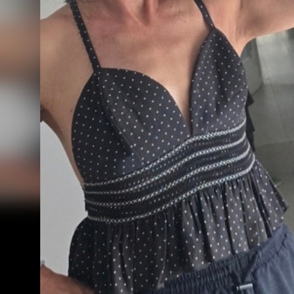Y2k Versus  Made In Italy Black Polka Dot Halter Top Sz  It40